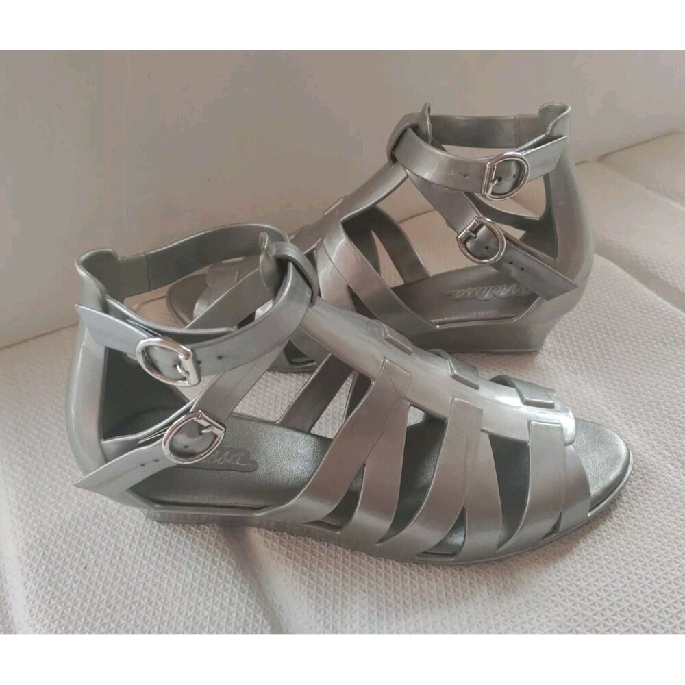 Melissa Liberty Jelly Strappy Silver Sandals Slight Wedged Heel US Sz 7/ EU 38 - Picture 3 of 14